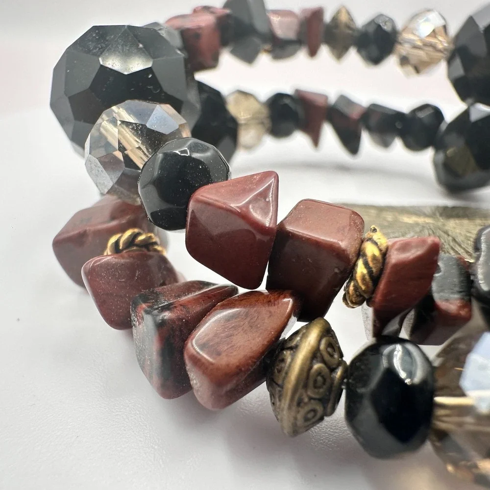Vintage Y2K Heart of Gold & Love Charm Beaded Wrap Bracelet Women's Jewelry 90s
